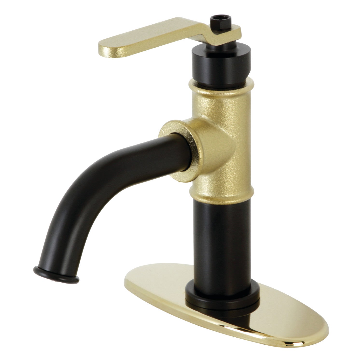 Kingston Sona KSD2822KL - Whitaker One-Handle 1-Hole Bathroom Faucet with Deck Plate and Push Pop-Up Drain, Matte Black/Polished Brass — image 1